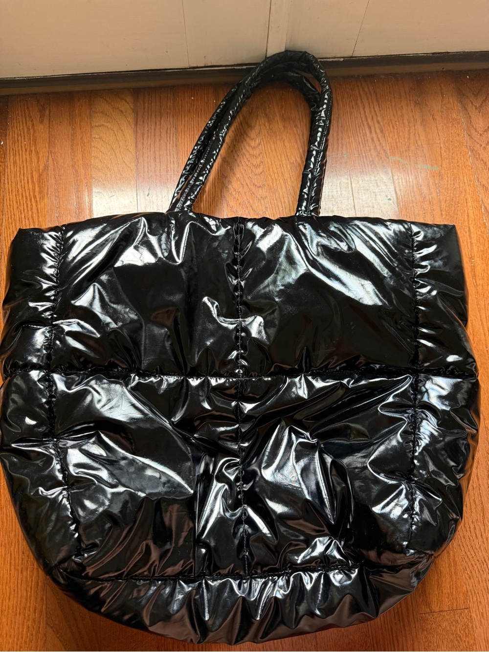 H&M Black Quilted Shiny Tote Bag